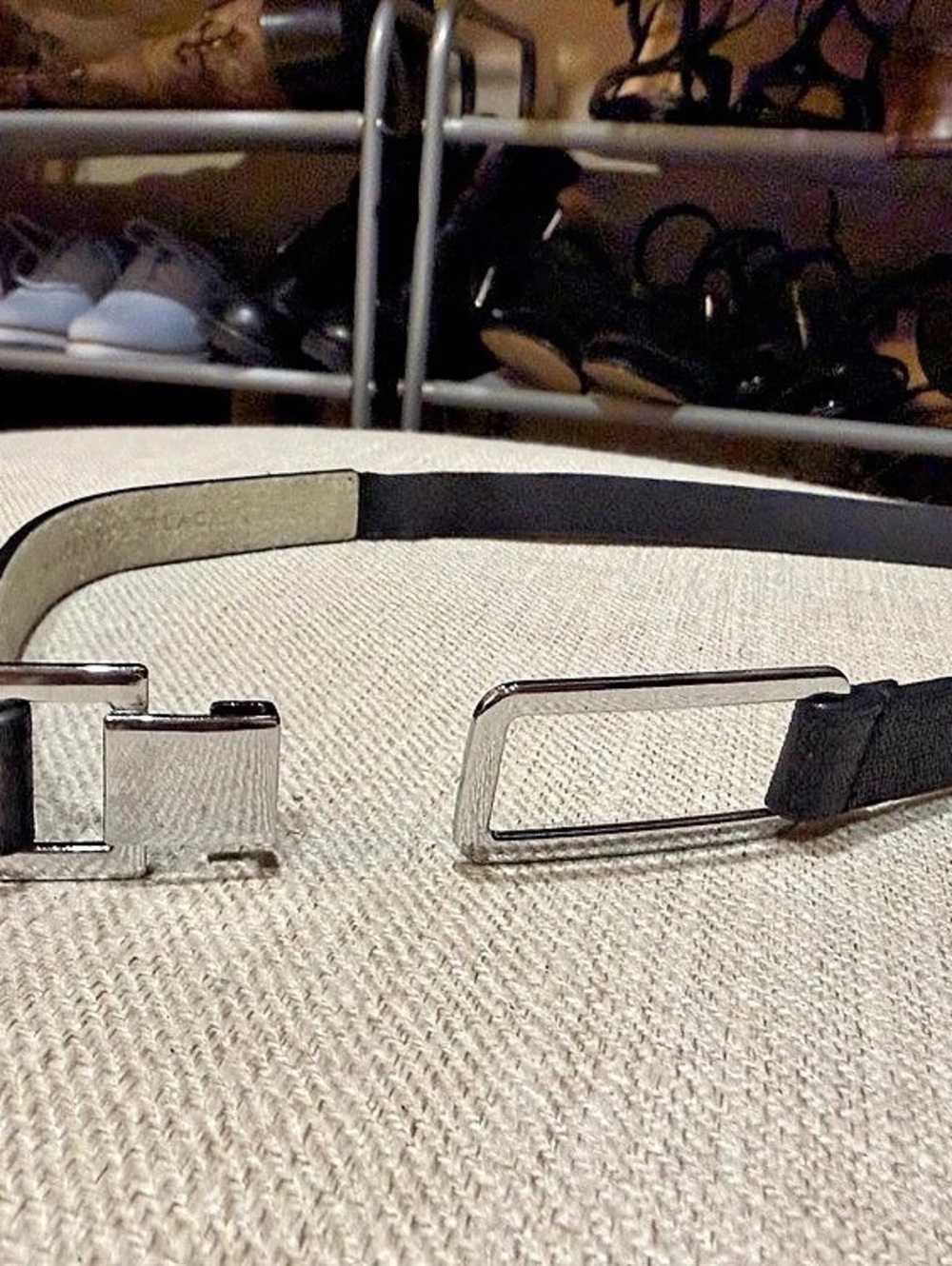 White House Black Market Leather Belt in Black & Silver